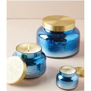 Anthropologie Capri Blue Ombre Faceted Glass Jar Candle Medium 19 0z